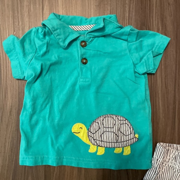 Carter's Teal and Gray Stripe Turtle Matching Set size 3/6M - Picture 4 of 5